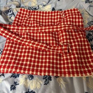 Fabrik red gingham miniskirt with silver metal belt